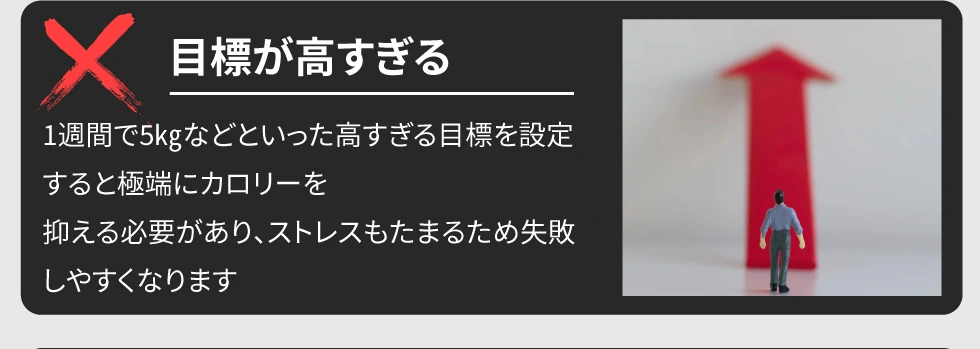 目標が高すぎる｜高すぎる目標はストレスがたまり失敗しやすくなります。