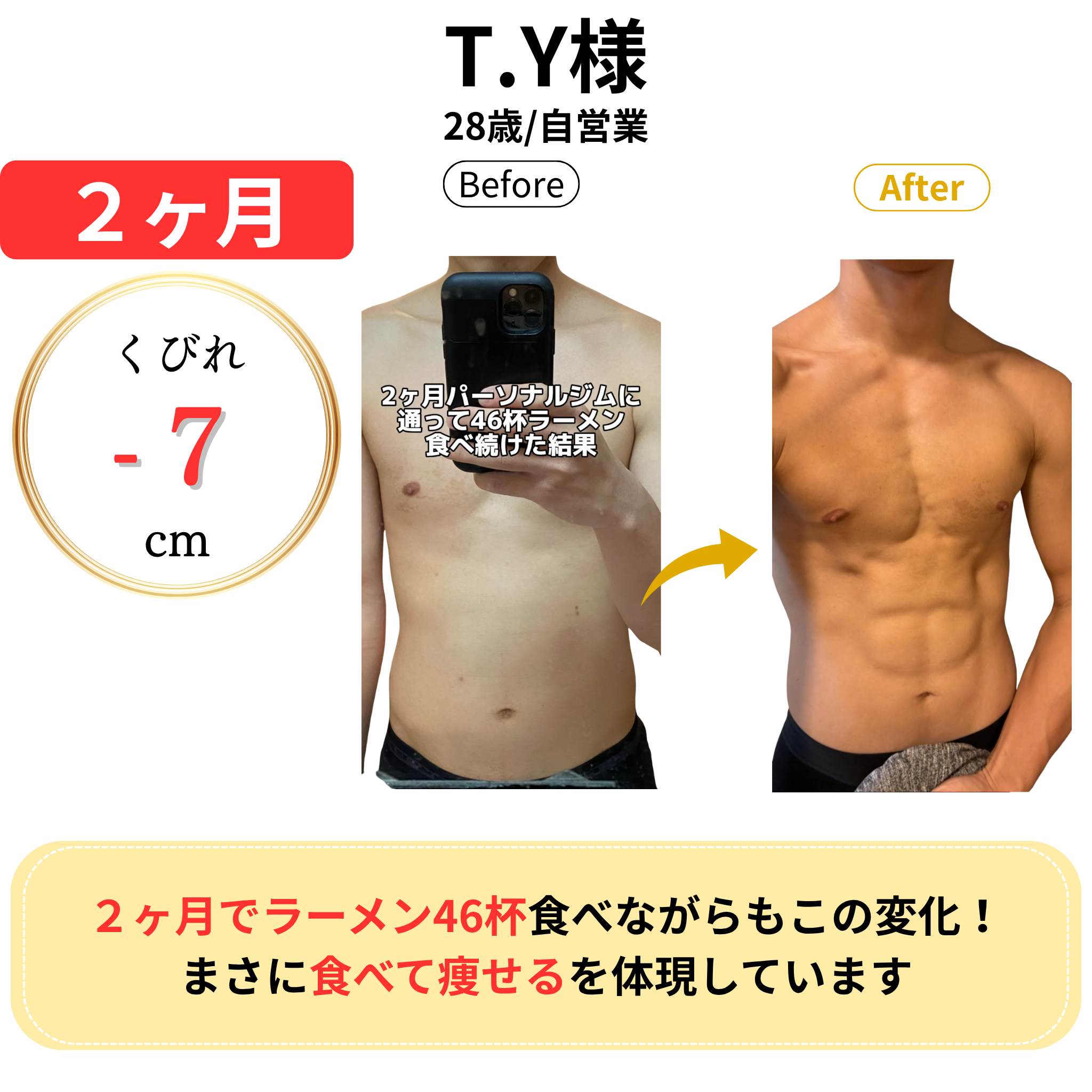 T.Y様 2ヶ月 くびれ-7cm