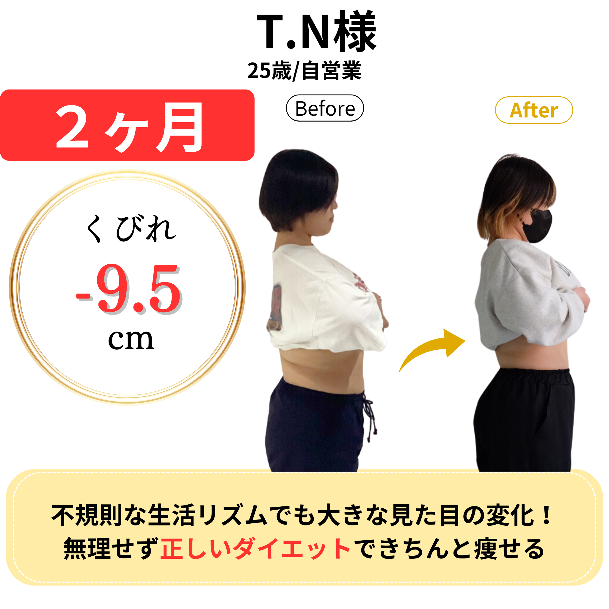 T.N様 2ヶ月 くびれ-9.5cm